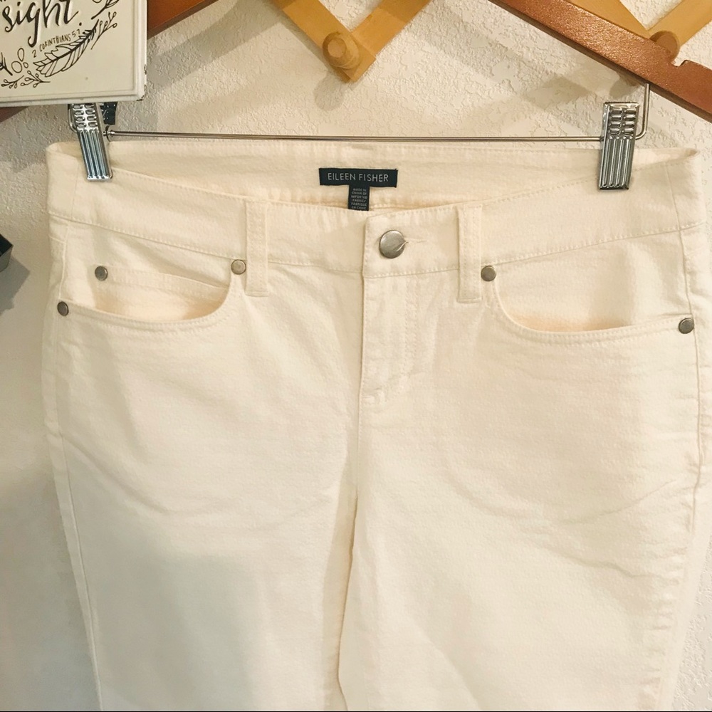 Eileen Fisher Off White Textured Skinny Pants Sz 4 - Picture 4 of 11